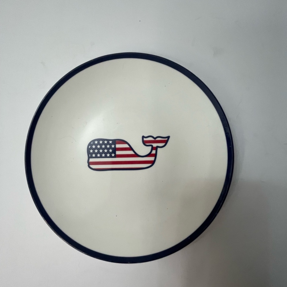 Vineyard Vines White Melamine Plate with Navy Logo